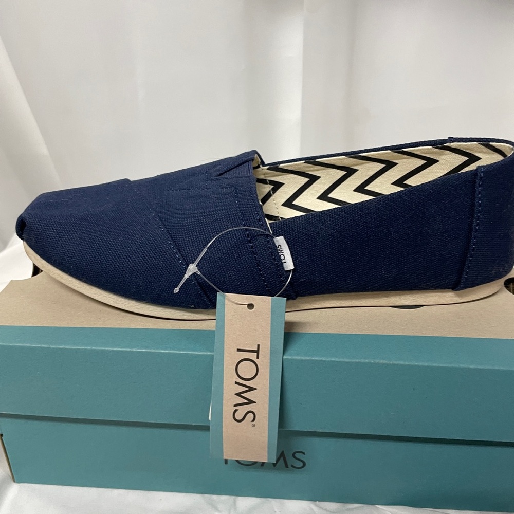 Toms Navy cotton Canvas Slip-On Flat Alpargata Navy Blue Sz 8 New with Box - Picture 4 of 16